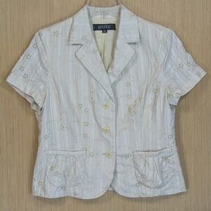 Kasper Petite Blazer Jacket White Floral Eyelet Y2K Cute Embroidered Women's 14P